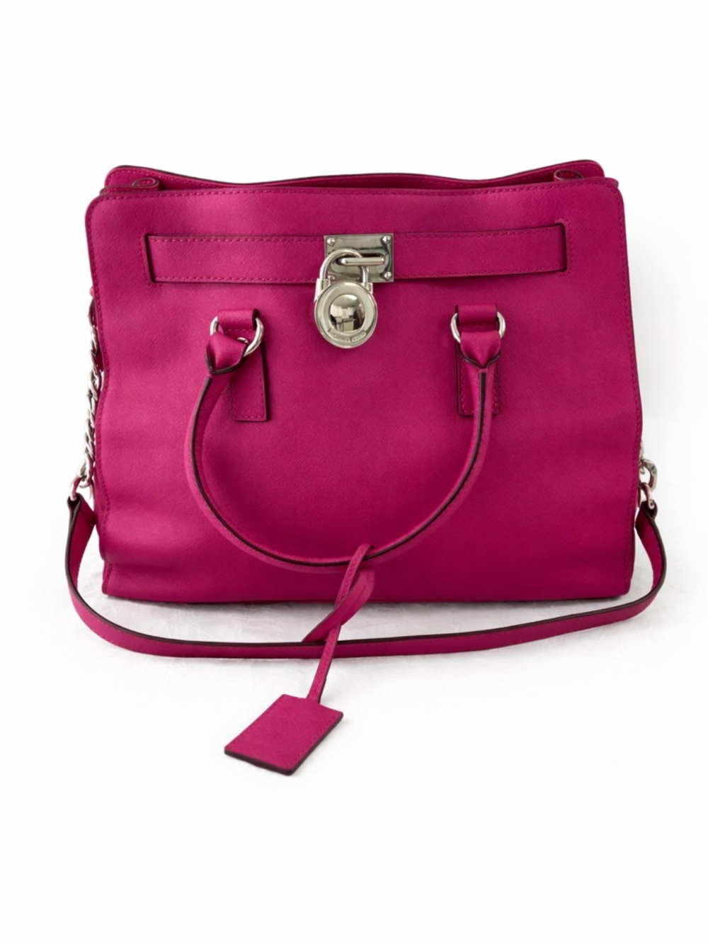 Michael Kors MED Hamilton Hot Pink Saffiano Leather Satchel Lock Bag w/ Dust Bag